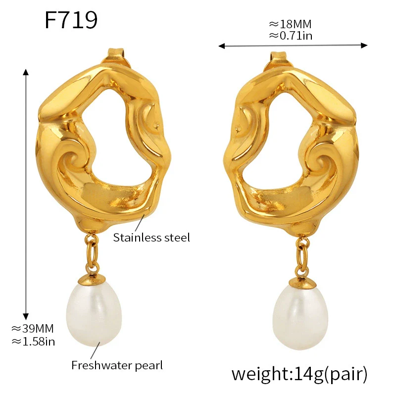 Wholesale Geometric Medieval Baroque Freshwater Pearl And Stainless Steel Electroplated Earrings Unisex Ins Style Minimalist - Image 6
