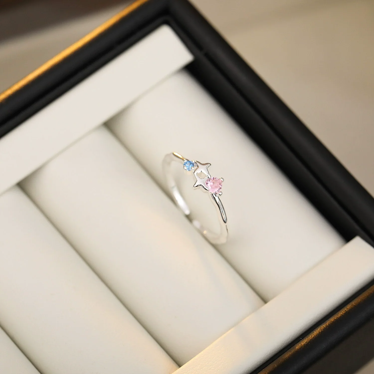 Wholesale Geometric Microinlaid Colored Zirconium Star And Moon Open Ring Copper Plated Real Gold For Women - Image 2