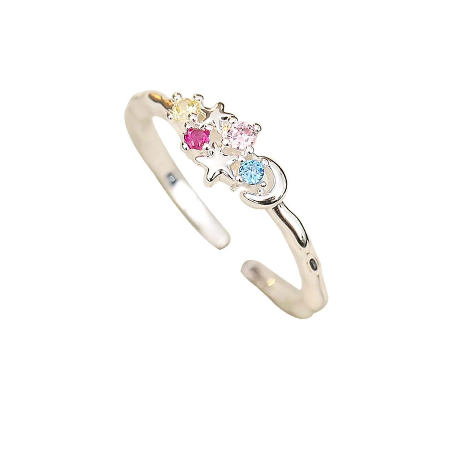 Wholesale Geometric Microinlaid Colored Zirconium Star And Moon Open Ring Copper Plated Real Gold For Women - Image 5