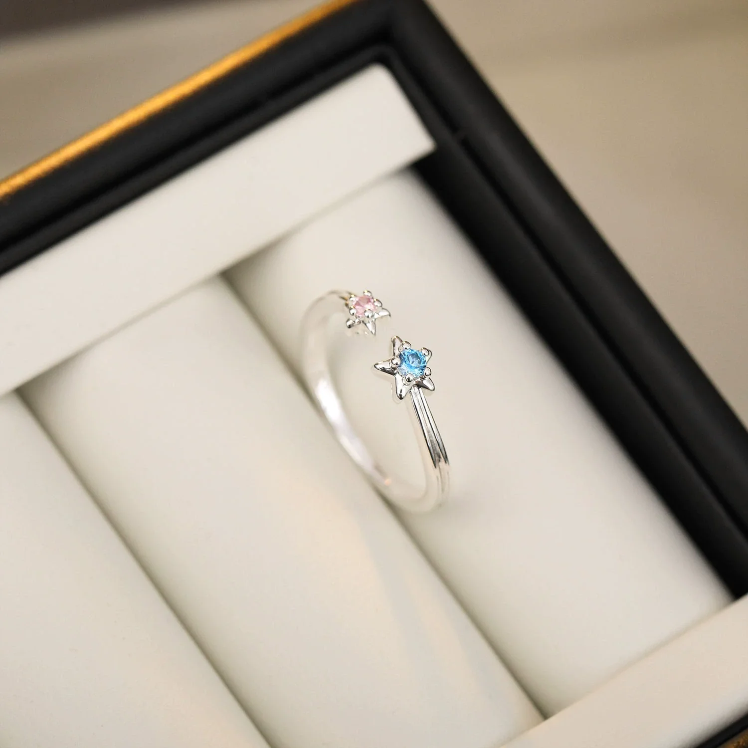 Wholesale Geometric Microinlaid Colored Zirconium Star And Moon Open Ring Copper Plated Real Gold For Women - Image 6