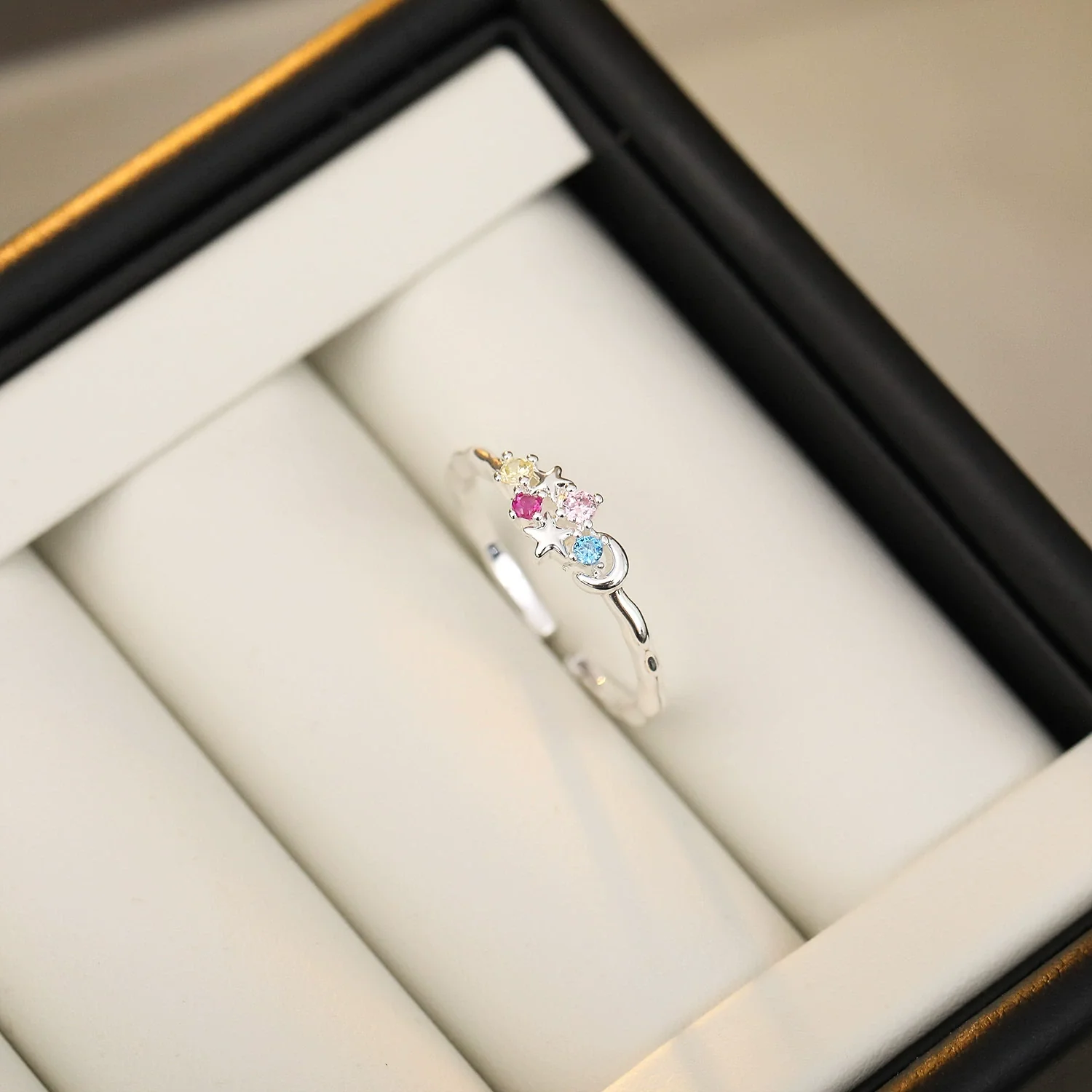 Wholesale Geometric Microinlaid Colored Zirconium Star And Moon Open Ring Copper Plated Real Gold For Women - Image 9