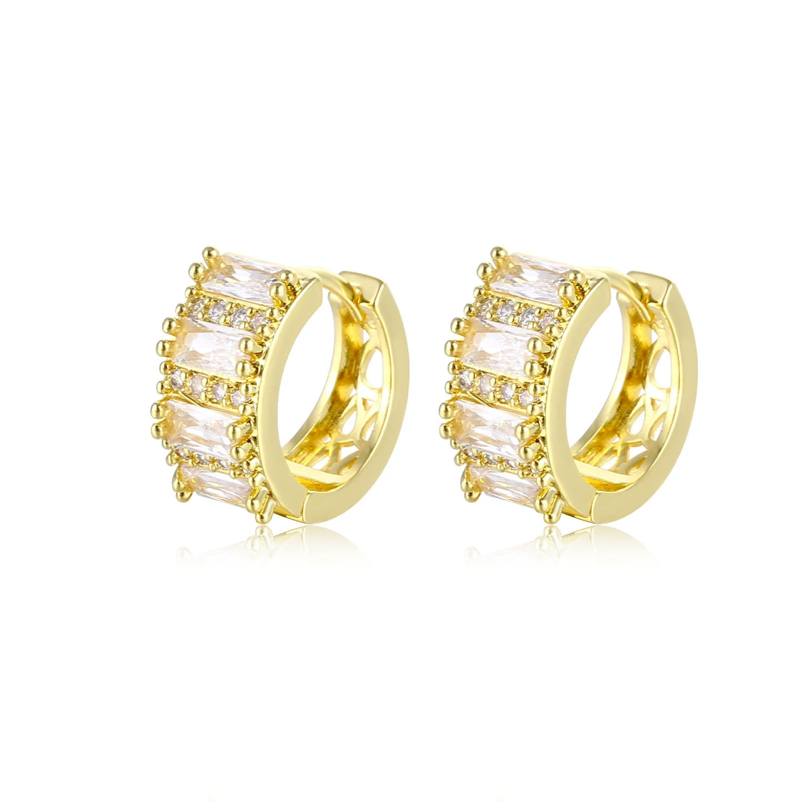 Wholesale Geometric Microinlaid Zircon Ear Buckle Women's Earrings Made Of Environmental Protection Copper With Electroplating Treatment