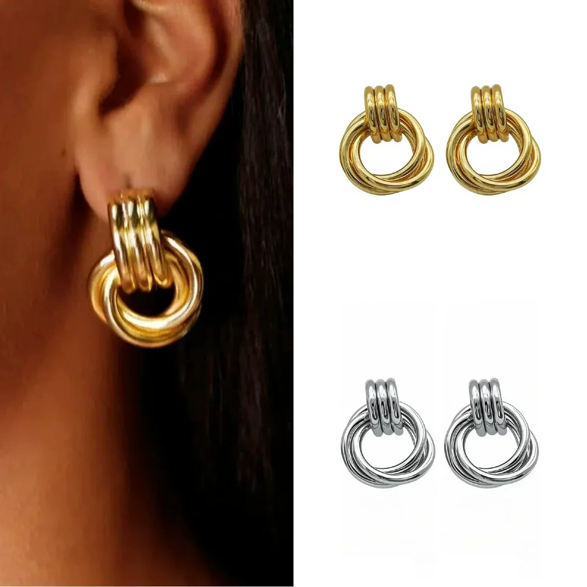 Wholesale Geometric Multilayer Titanium Steel Earrings Electroplated Light Luxury Fashion Jewelry