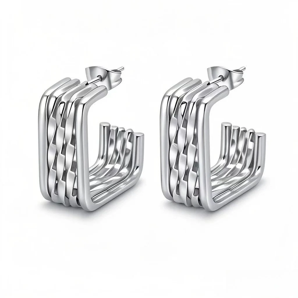 Wholesale Geometric Multilayer Titanium Steel Earrings Electroplated Light Luxury Fashion Jewelry - Image 8