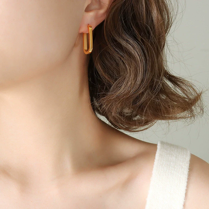 Wholesale Geometric Oval Rectangular 316L Stainless Steel Gold Plated Earrings Jewelry - Image 4