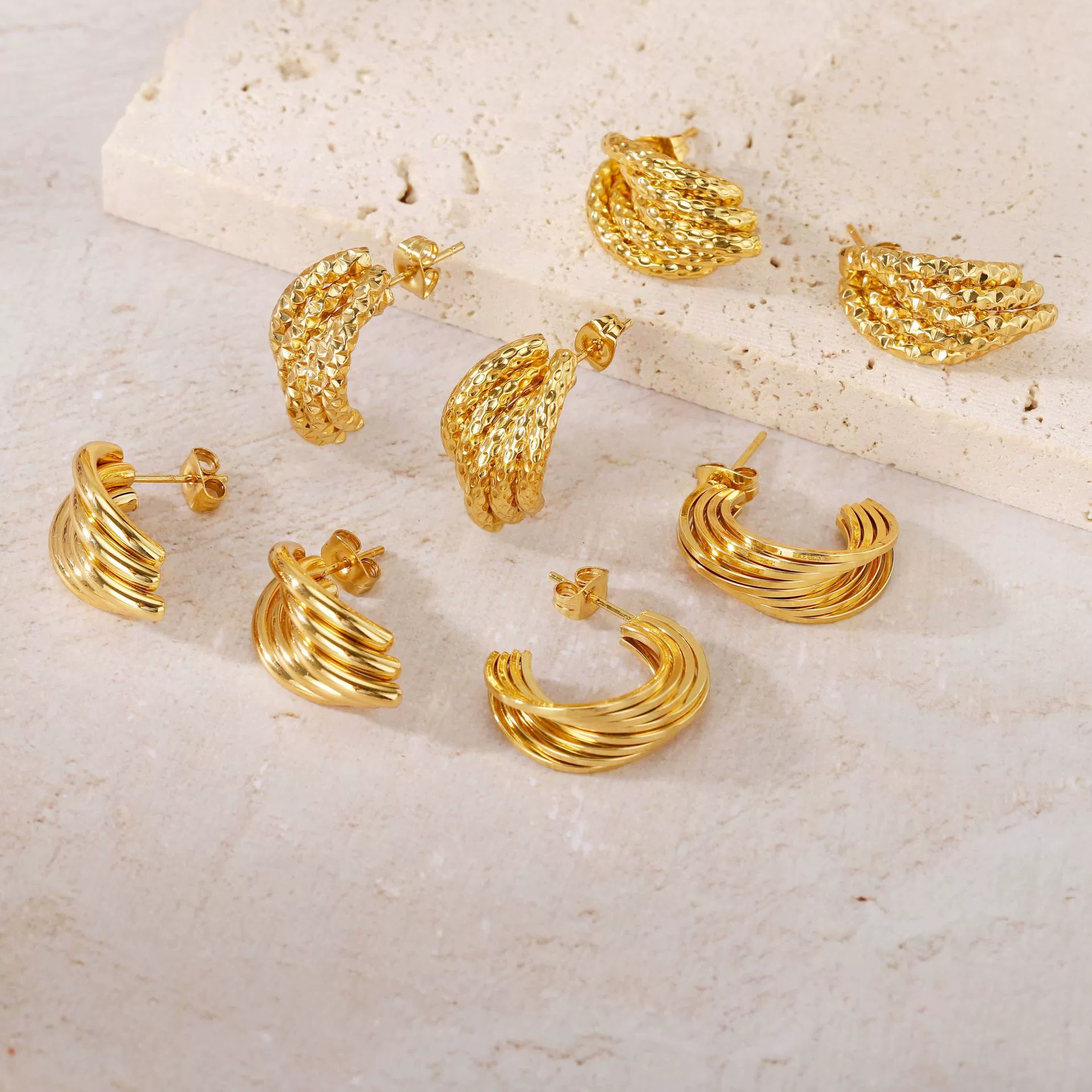 Wholesale Geometric Patchwork Titanium Steel Earrings With Electroplating For Women - Image 3