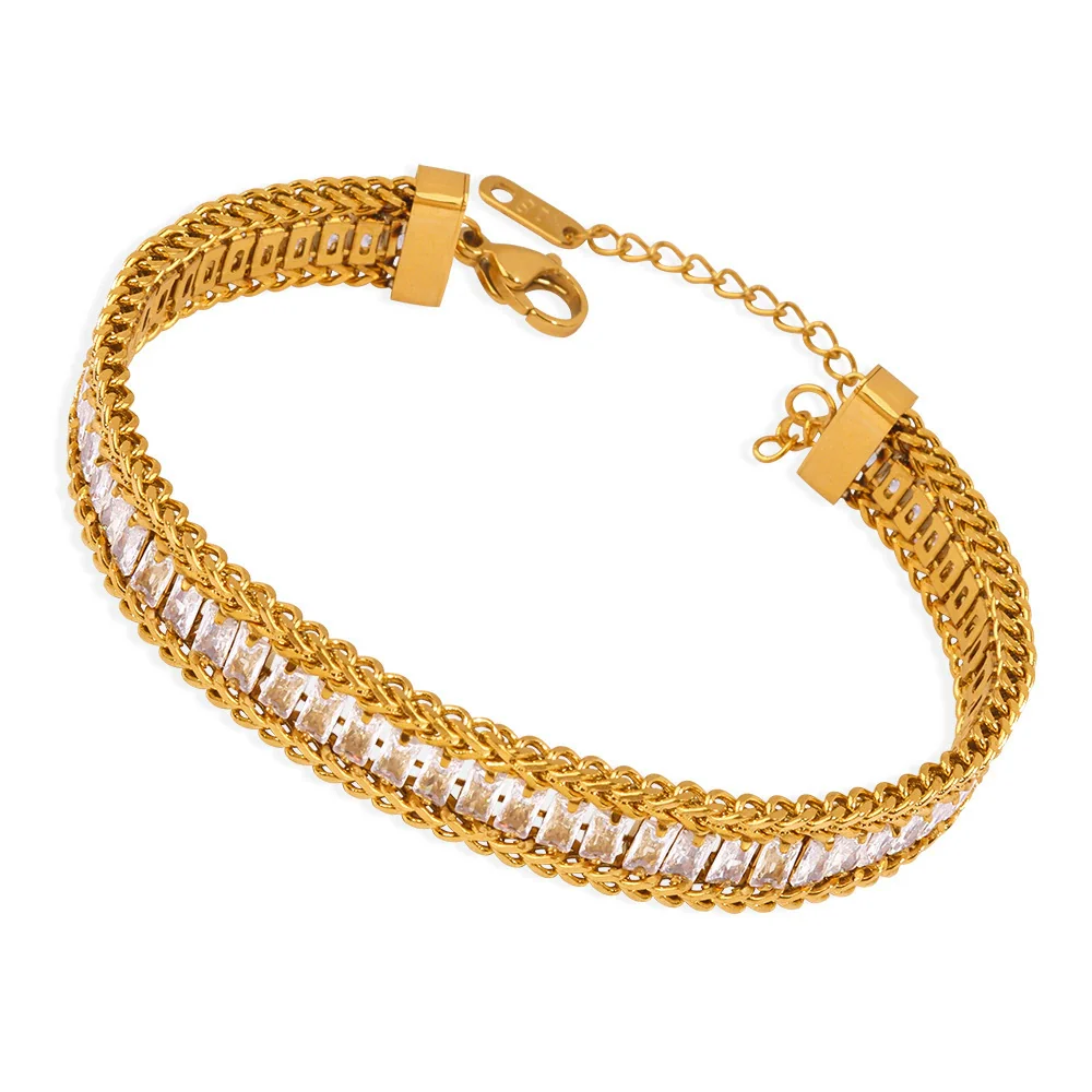 Wholesale Geometric Pattern Inlaid Zircon Goldplated Titanium Steel Bracelet For Women - Image 5