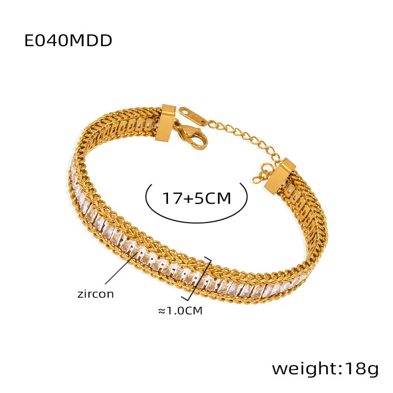 Wholesale Geometric Pattern Inlaid Zircon Goldplated Titanium Steel Bracelet For Women - Image 6