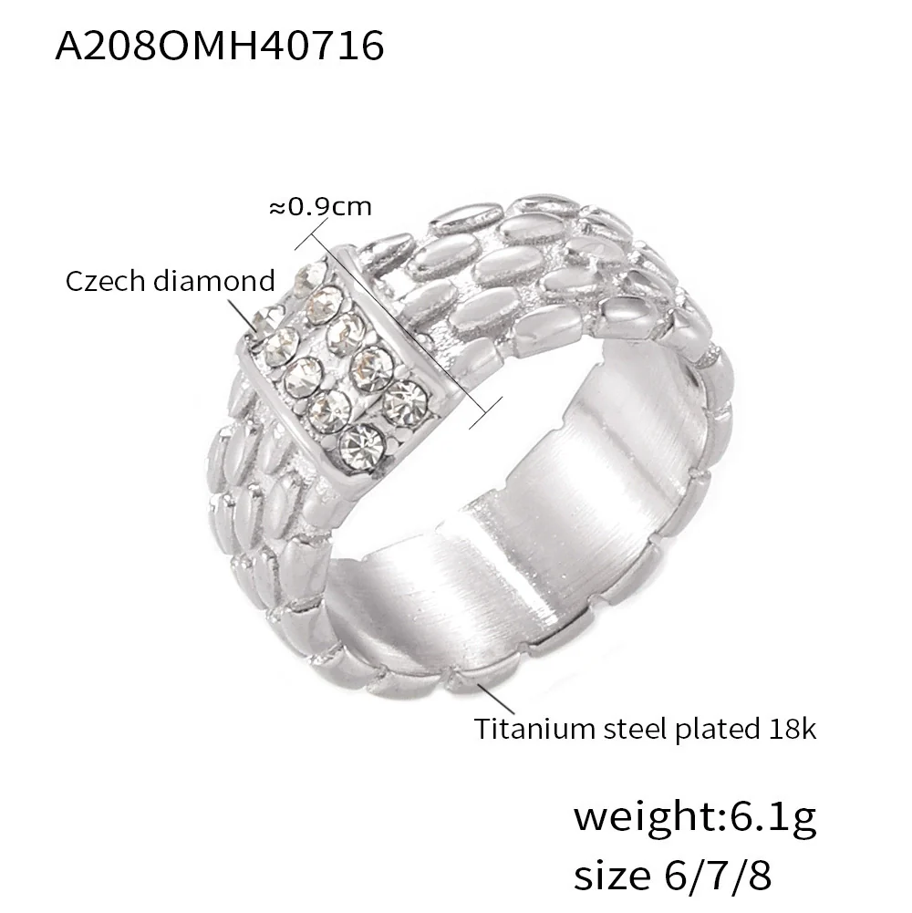Wholesale Geometric Patterned Inlaid Woven Texture 18K True Gold Plated Titanium Steel Ring Jewelry For Women - Image 6