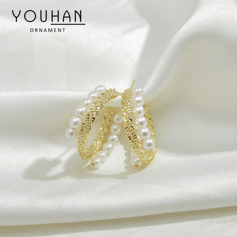 Wholesale Geometric Pearl Earrings Copper S925 Silver Needle Metal Style For Female