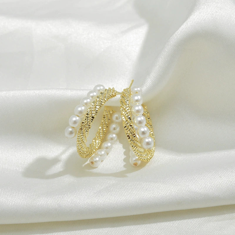 Wholesale Geometric Pearl Earrings Copper S925 Silver Needle Metal Style For Female - Image 6