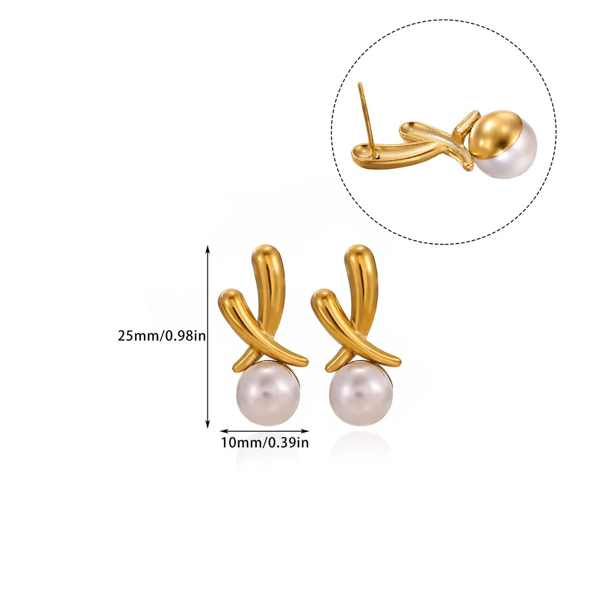 Wholesale Geometric Pearl Earrings Stainless Steel Gold Electroplated Unisex - Image 5