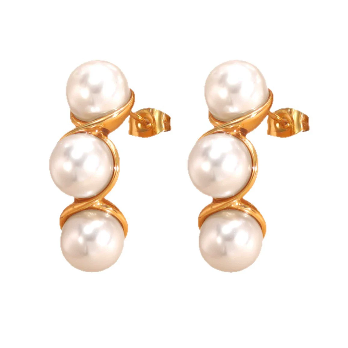 Wholesale Geometric Pearl Stainless Steel Electroplated Earrings For Women Retro Ins Style - Image 5