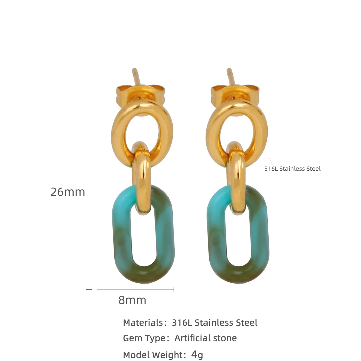Wholesale Geometric Personality Earrings Acrylic Stainless Steel Mixed Material 18K Gold Plated Electroplating For Women - Image 4