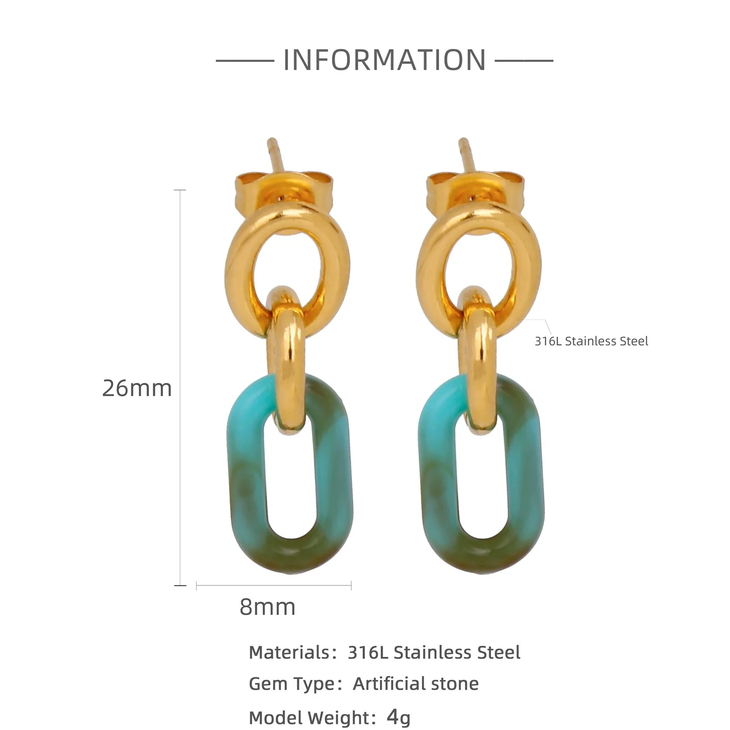 Wholesale Geometric Personality Earrings Acrylic Stainless Steel Mixed Material 18K Gold Plated Electroplating For Women - Image 6