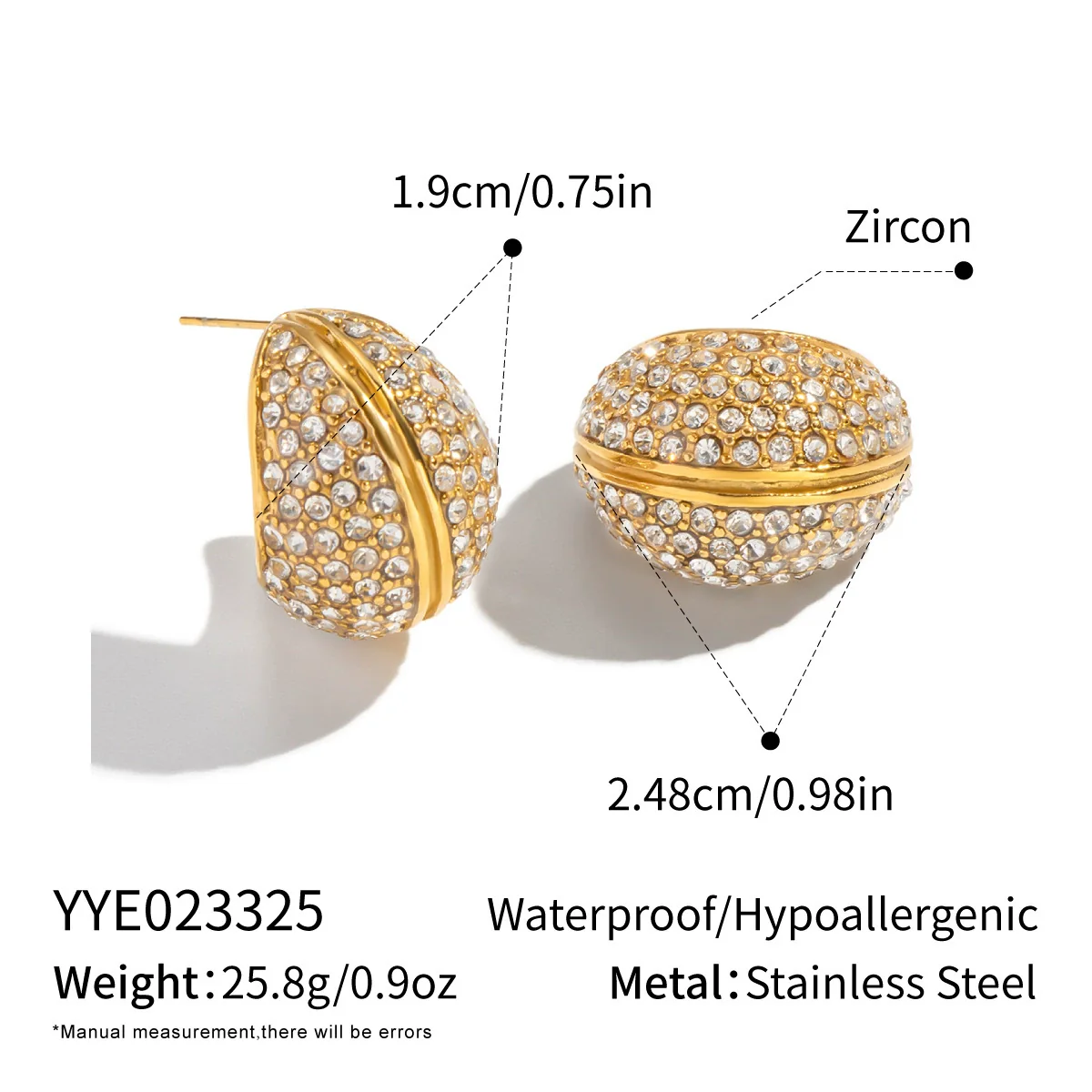 Wholesale Geometric Ringshaped Inlaid Rhinestone Stainless Steel Earrings With Pvd Furnace Vacuum Real Gold Plating For Women - Image 6