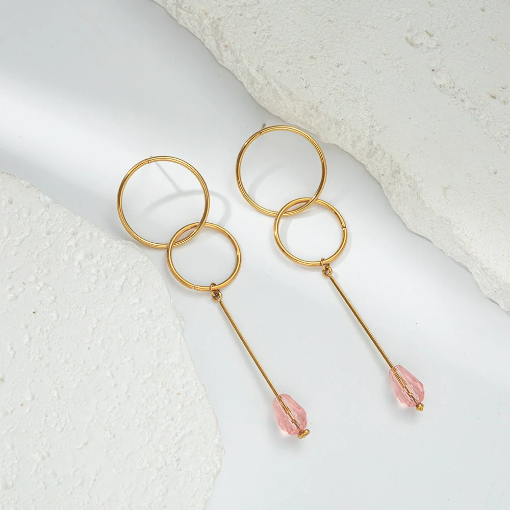 Wholesale Geometric Round Stainless Steel Electroplating Stitching Tassel Long Earrings For Women