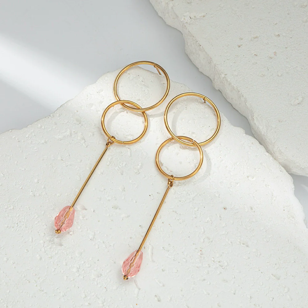 Wholesale Geometric Round Stainless Steel Electroplating Stitching Tassel Long Earrings For Women - Image 3