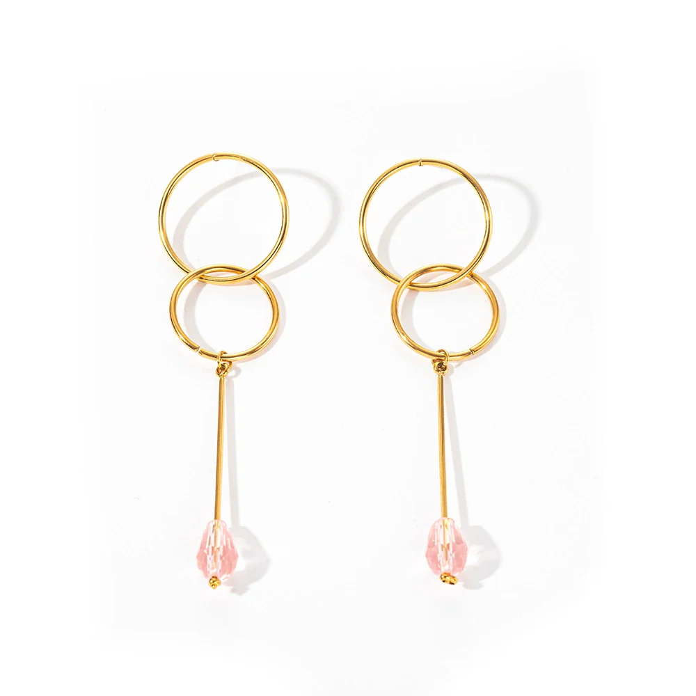 Wholesale Geometric Round Stainless Steel Electroplating Stitching Tassel Long Earrings For Women - Image 5