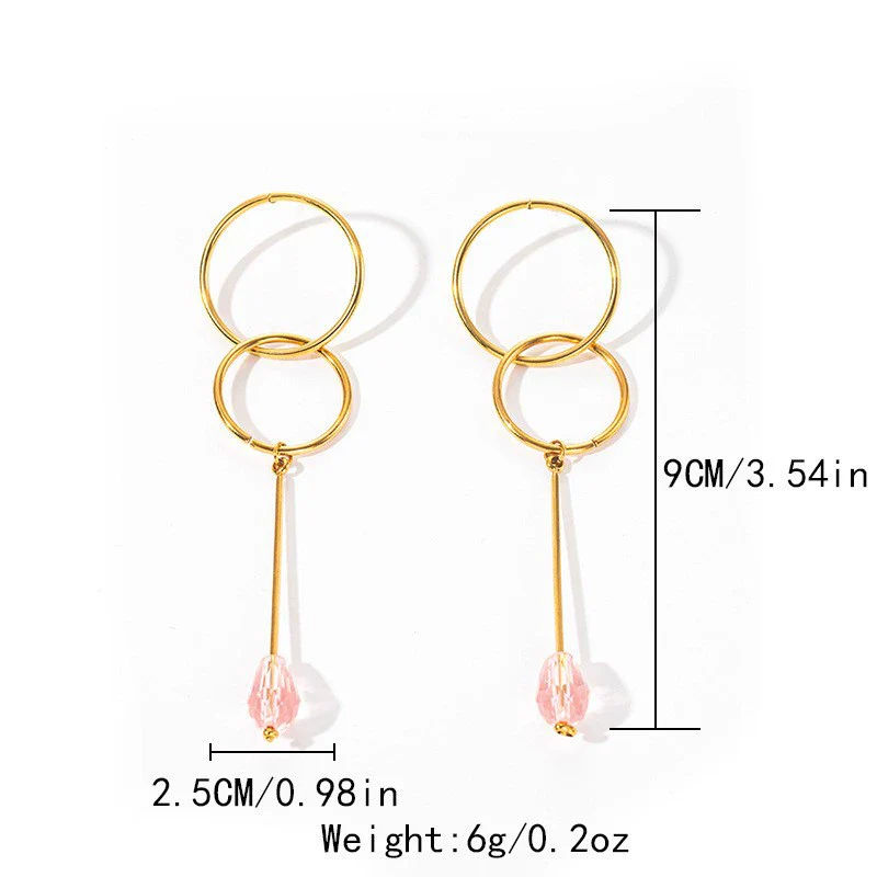 Wholesale Geometric Round Stainless Steel Electroplating Stitching Tassel Long Earrings For Women - Image 6