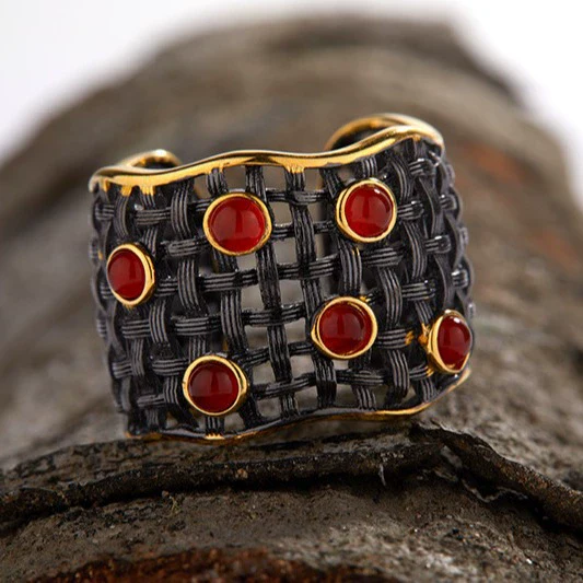 Wholesale Geometric S925 Sterling Silver Natural Agate Gem Inlaid Ring - Image 2