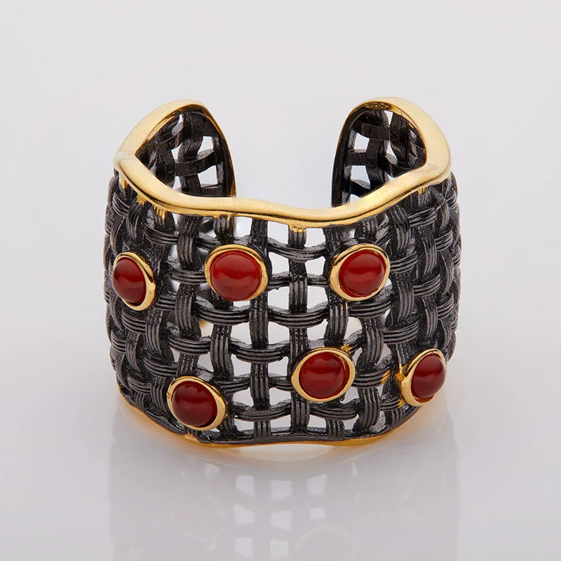 Wholesale Geometric S925 Sterling Silver Natural Agate Gem Inlaid Ring - Image 4
