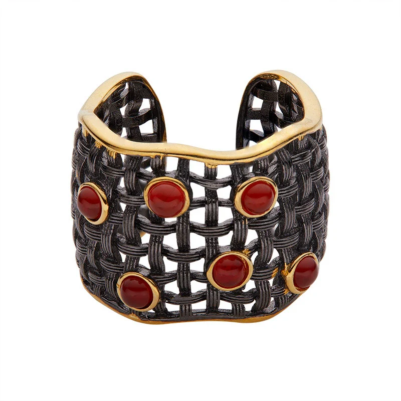 Wholesale Geometric S925 Sterling Silver Natural Agate Gem Inlaid Ring - Image 5