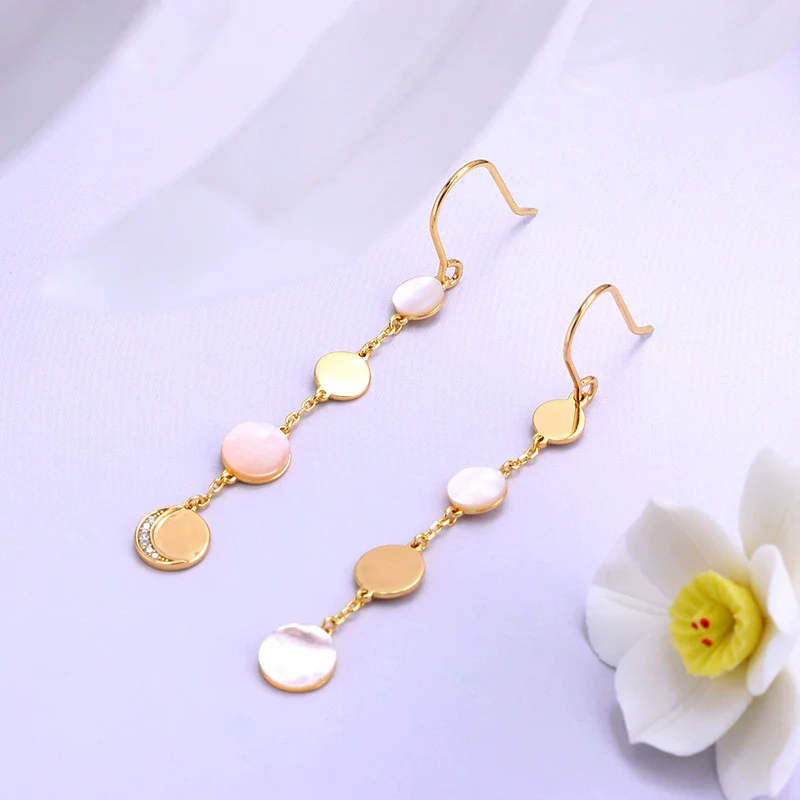 Wholesale Geometric Simple Electroplated S925 Silver White Zircon Moon Tassel Earrings For Women - Image 2