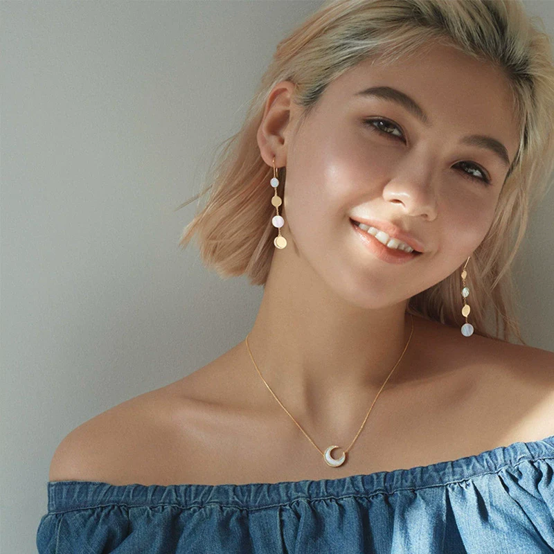 Wholesale Geometric Simple Electroplated S925 Silver White Zircon Moon Tassel Earrings For Women - Image 4