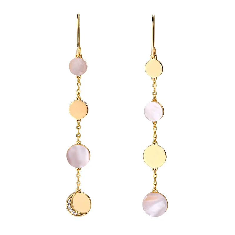 Wholesale Geometric Simple Electroplated S925 Silver White Zircon Moon Tassel Earrings For Women - Image 6