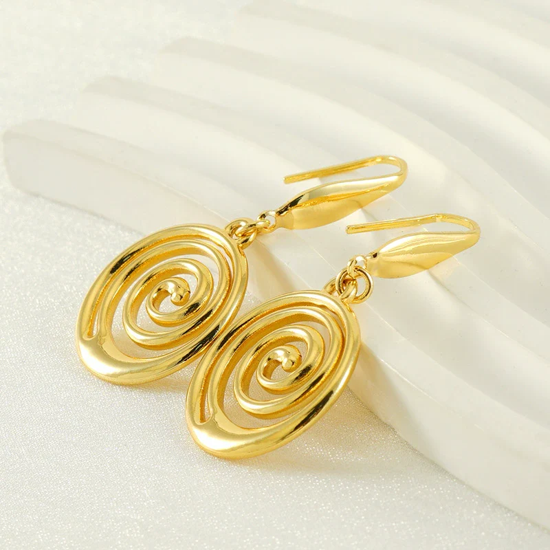 Wholesale Geometric Spiral 316L Stainless Steel Gold Plated Earrings For Women - Image 2
