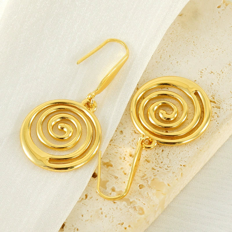 Wholesale Geometric Spiral 316L Stainless Steel Gold Plated Earrings For Women - Image 4