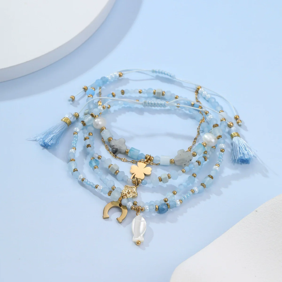 Wholesale Geometric Stainless Steel 18K Electroplated Beaded Bracelets For Women - Image 3