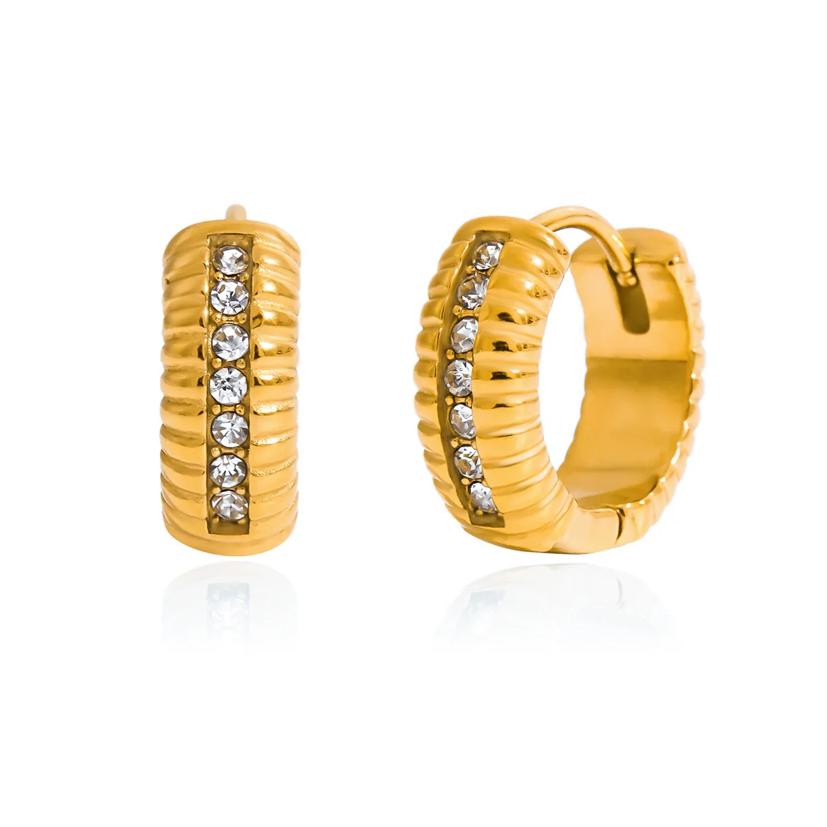 Wholesale Geometric Stainless Steel 18K Gold Electroplated Rhinestone Earrings For Women Casual Style - Image 5