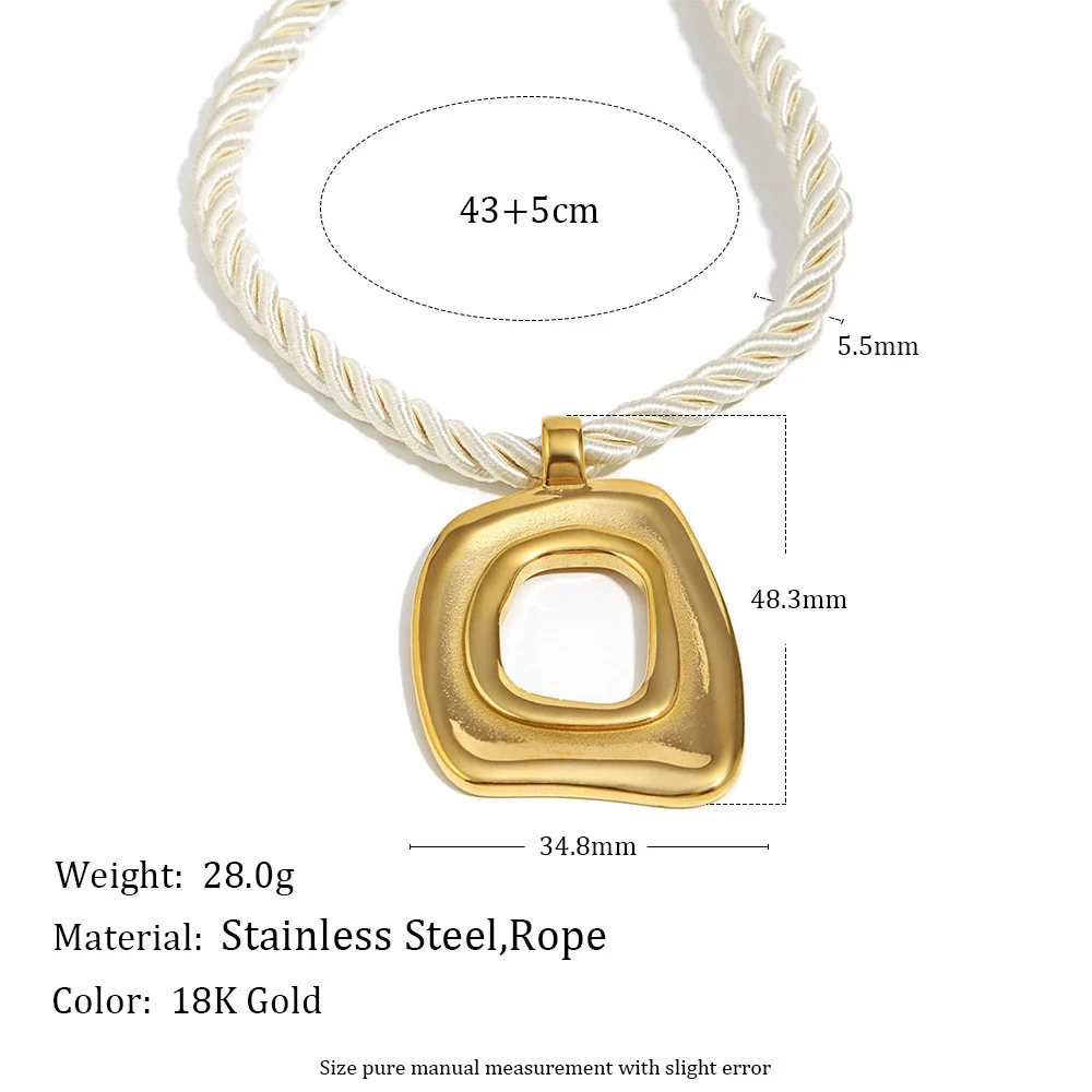 Wholesale Geometric Stainless Steel 18K Gold Plated Braided Rope Square Cut Out Pendant Necklace For Women - Image 2