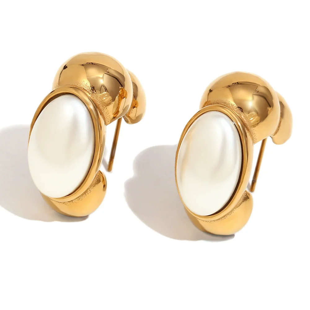 Wholesale Geometric Stainless Steel 18K Gold Plated Caterpillar Earrings For Women - Image 4