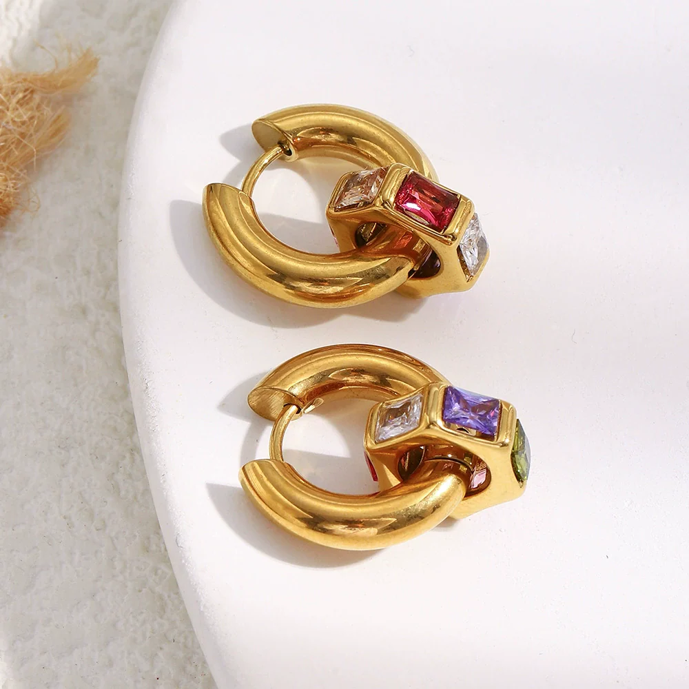 Wholesale Geometric Stainless Steel 18K Gold Plated Hoop Earrings For Women Light Luxury Style
