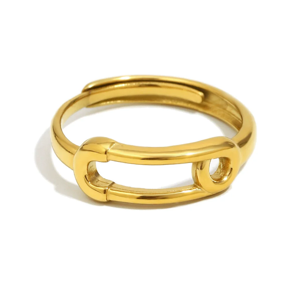 Wholesale Geometric Stainless Steel 18K Gold Plated Open Ring For Women Light Luxury Style - Image 5