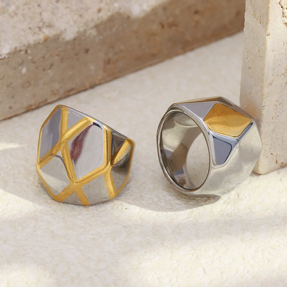 Wholesale Geometric Stainless Steel 18K Gold Plated Stereo Gold Ball Ring For Women In Light Luxury Style - Image 4
