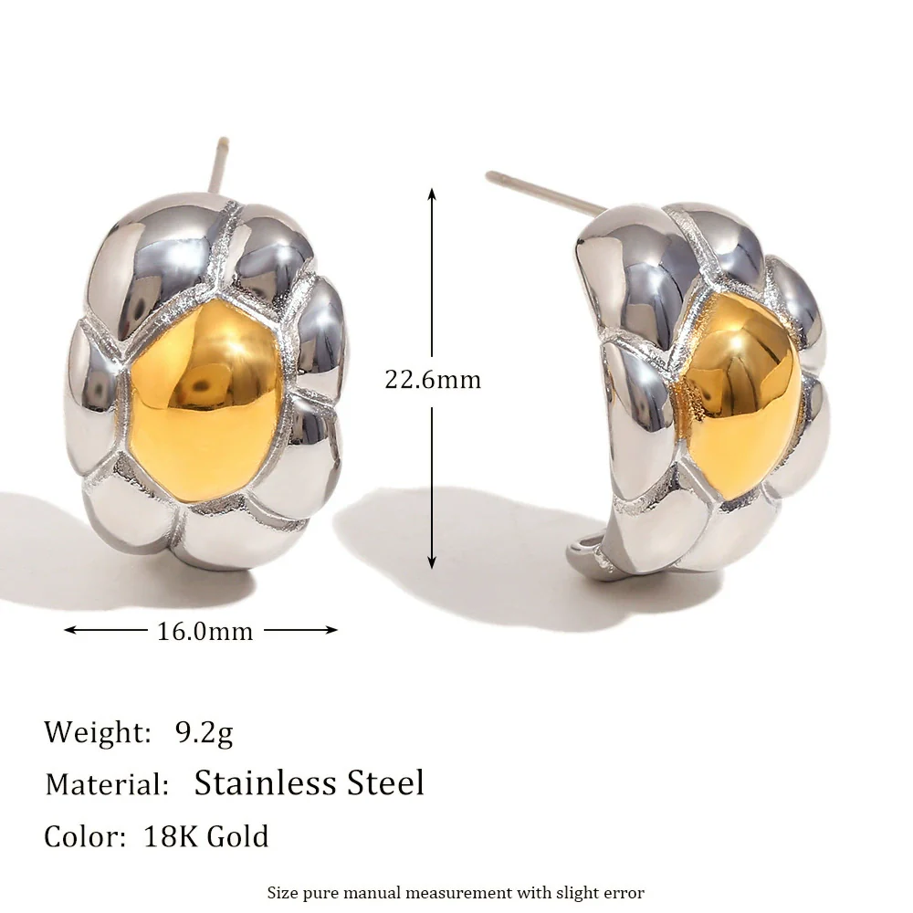 Wholesale Geometric Stainless Steel 18K Gold Plated Twocolor Armor Wide Horn Earrings For Women - Image 2