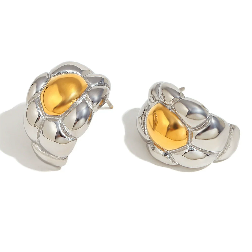 Wholesale Geometric Stainless Steel 18K Gold Plated Twocolor Armor Wide Horn Earrings For Women - Image 5
