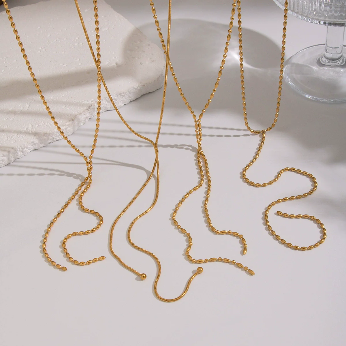 Wholesale Geometric Stainless Steel 18K Real Gold Plated Chain Necklace For Girls