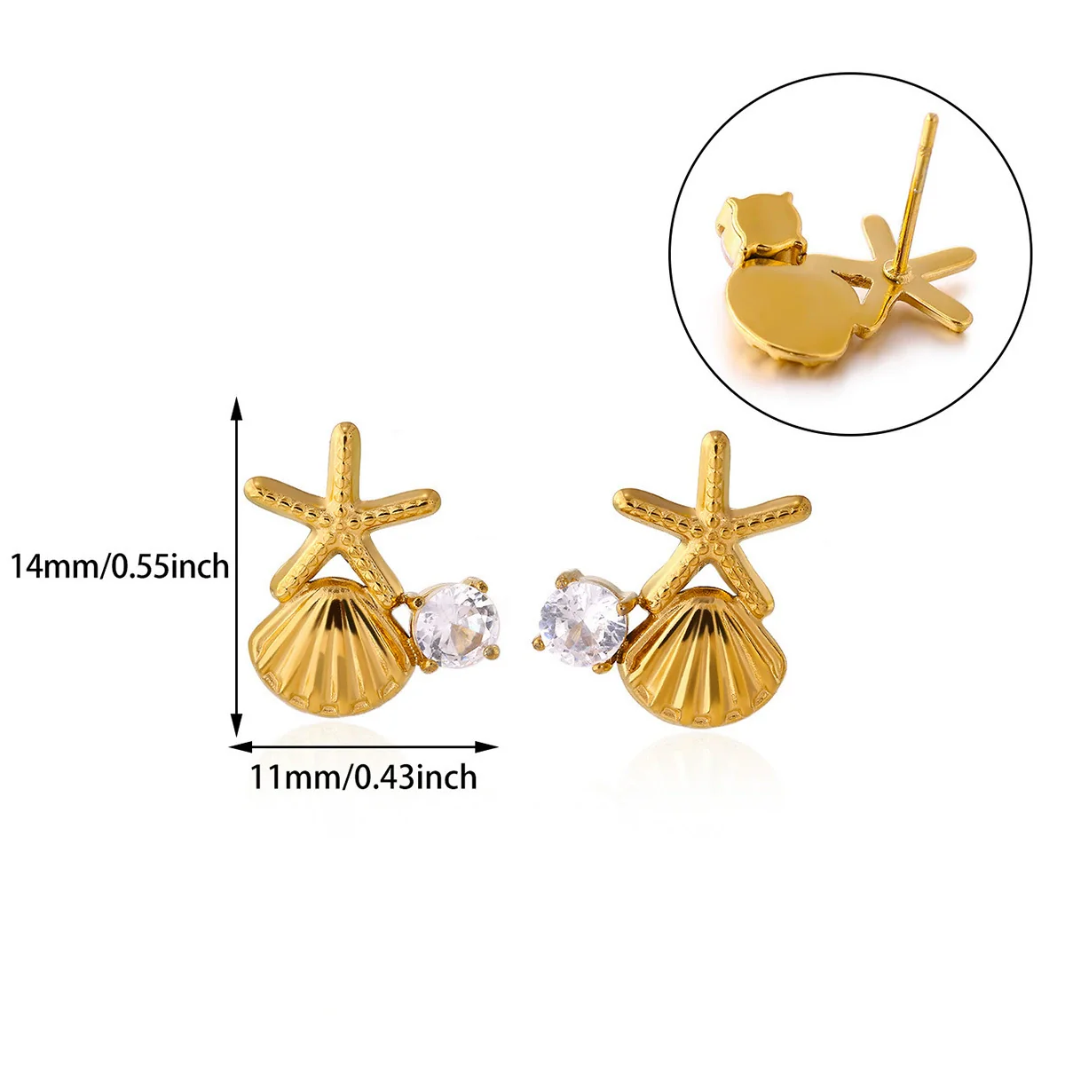 Wholesale Geometric Stainless Steel And Gold Electroplated Unisex Starfish Shell Earrings With Imitation Pearl And Zircon - Image 5