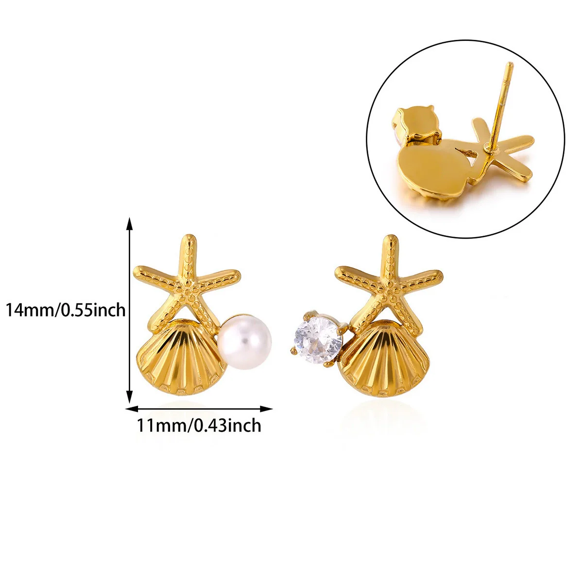 Wholesale Geometric Stainless Steel And Gold Electroplated Unisex Starfish Shell Earrings With Imitation Pearl And Zircon - Image 6