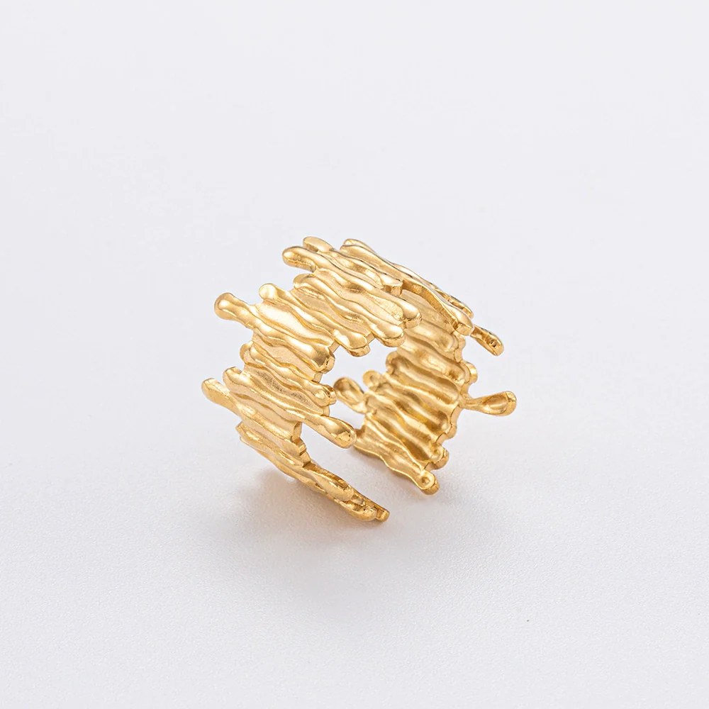 Wholesale Geometric Stainless Steel And Titanium Steel Electroplated 18K Gold Women's Ring - Image 2