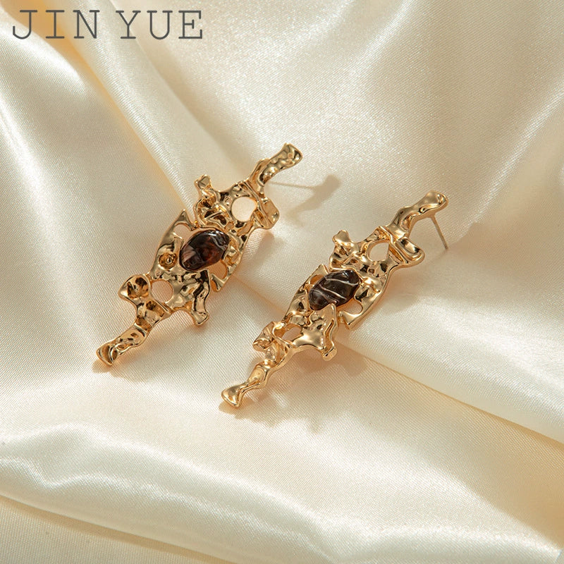 Wholesale Geometric Stainless Steel Antique Style Irregular Metal Alloy Opal Ear Studs Earrings With Electroplating