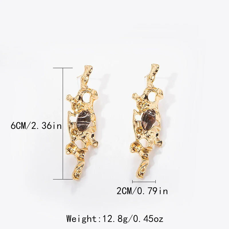 Wholesale Geometric Stainless Steel Antique Style Irregular Metal Alloy Opal Ear Studs Earrings With Electroplating - Image 5