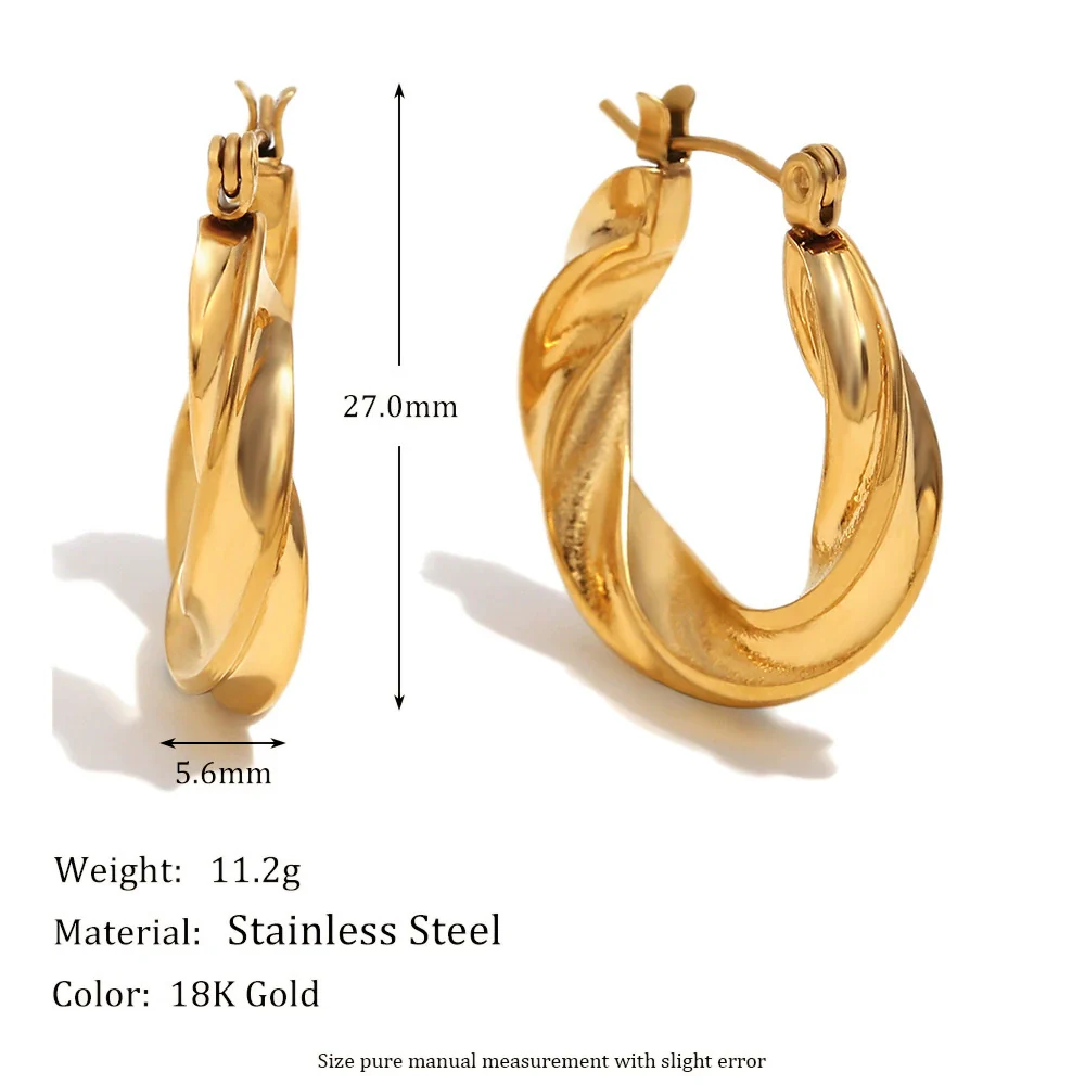 Wholesale Geometric Stainless Steel Electroplated 18K Gold Twisted Round Earrings For Women - Image 2