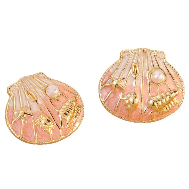 Wholesale Geometric Stainless Steel Electroplated Epoxy Shell Oil Drop Conch Starfish Earrings For Women - Image 5