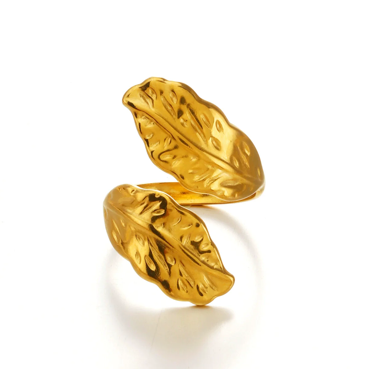 Wholesale Geometric Stainless Steel Electroplated Exaggerated Heavy Feather Opening Ring For Women - Image 5